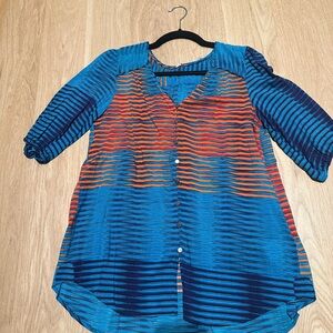 Tracy Reese Blue and Orange Relaxed Buttoned Blouse